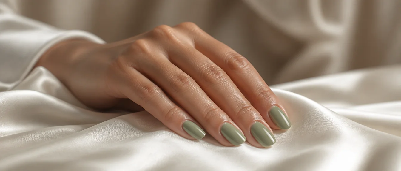 Sage green nails on short almond shape
