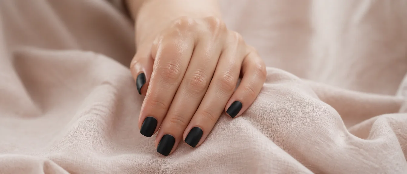 Matte black nails on short square shape