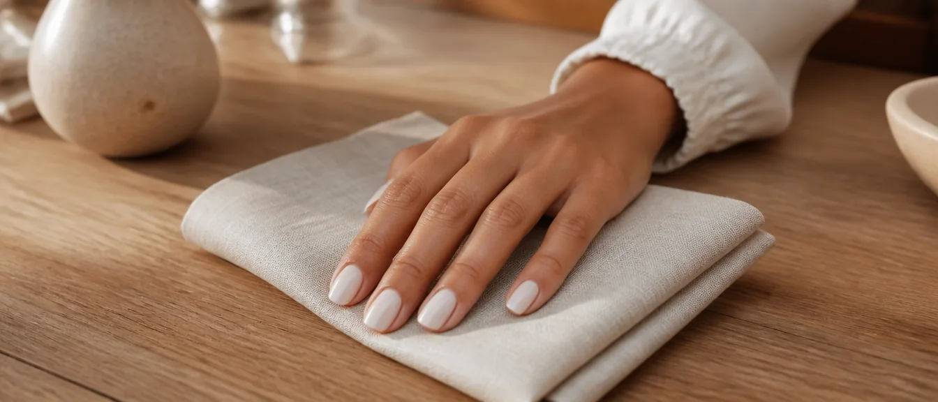 Plain milky white nails on short almond shape
