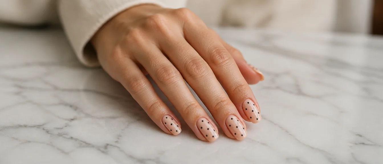 Single dot polka dot nail design on nude base