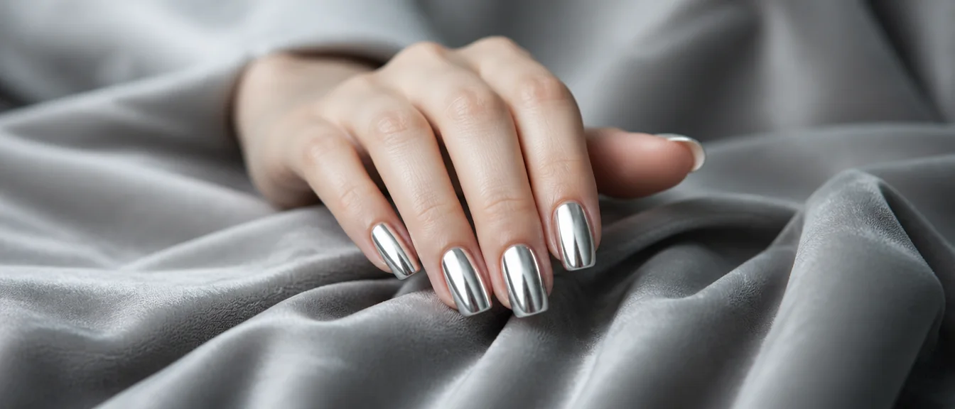 Silver mirror chrome nails with reflective finish - PolishedAndPrettyNails.com Silver mirror chrome nails with reflective finish