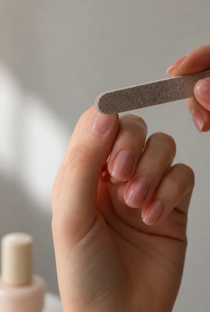 Filing off the gel top coat before soaking