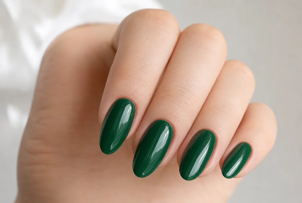 jewel emerald green nails on medium almond shape