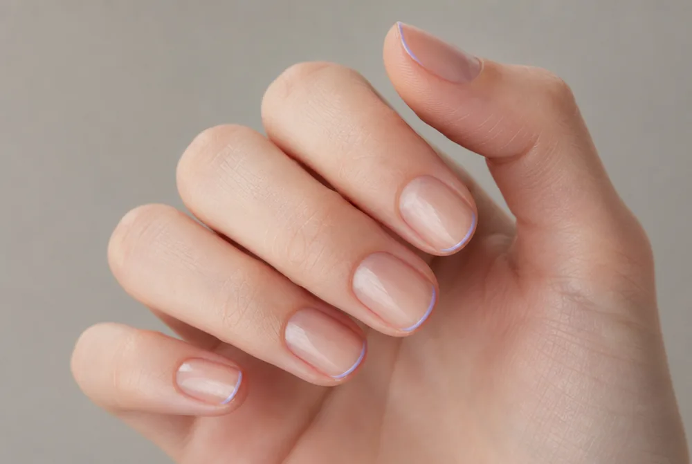 lavender micro French nails with hairline tip