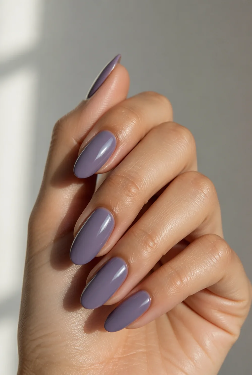 wisteria nail art on olive skin, long length