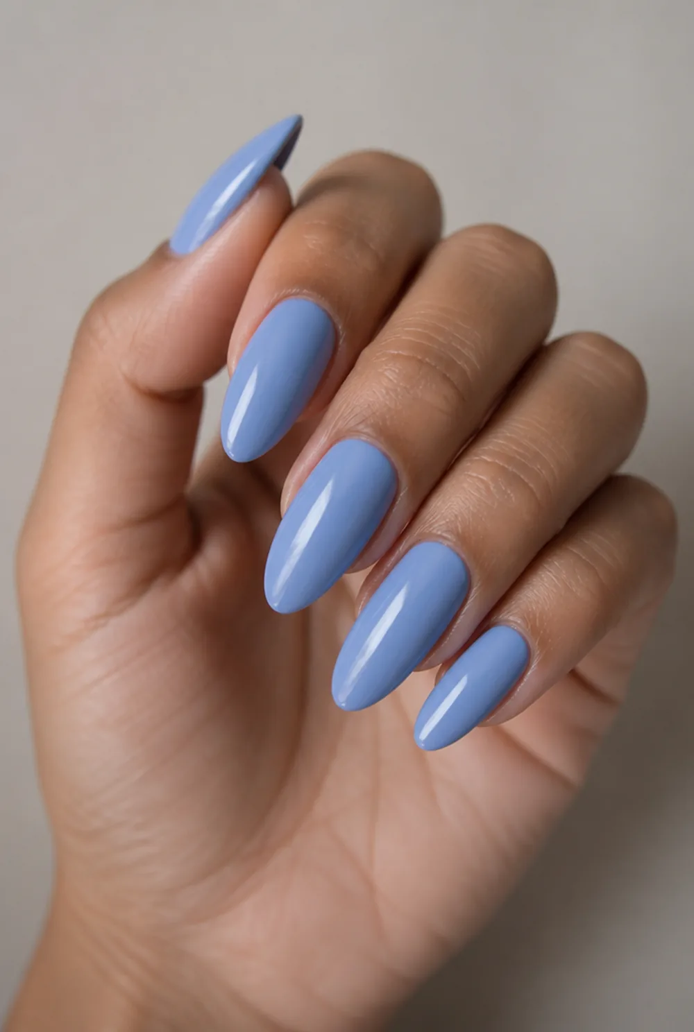 periwinkle nail art on olive skin, long length