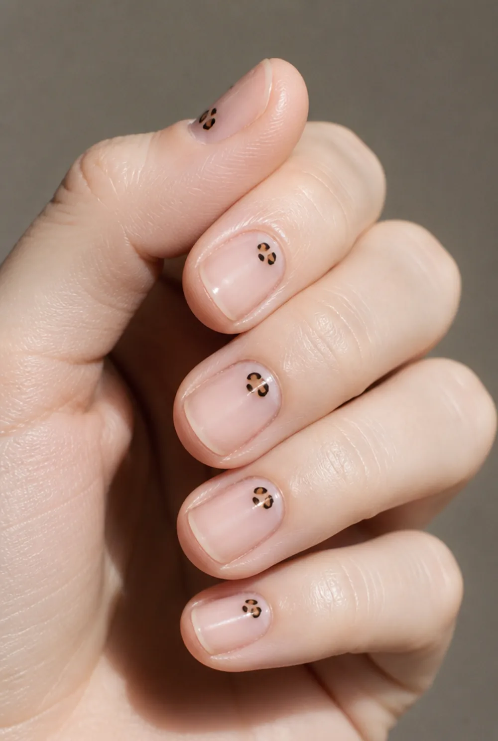 single spot accent nail art on fair skin, short length