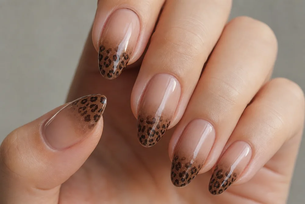 leopard print ombre nails with fading spots