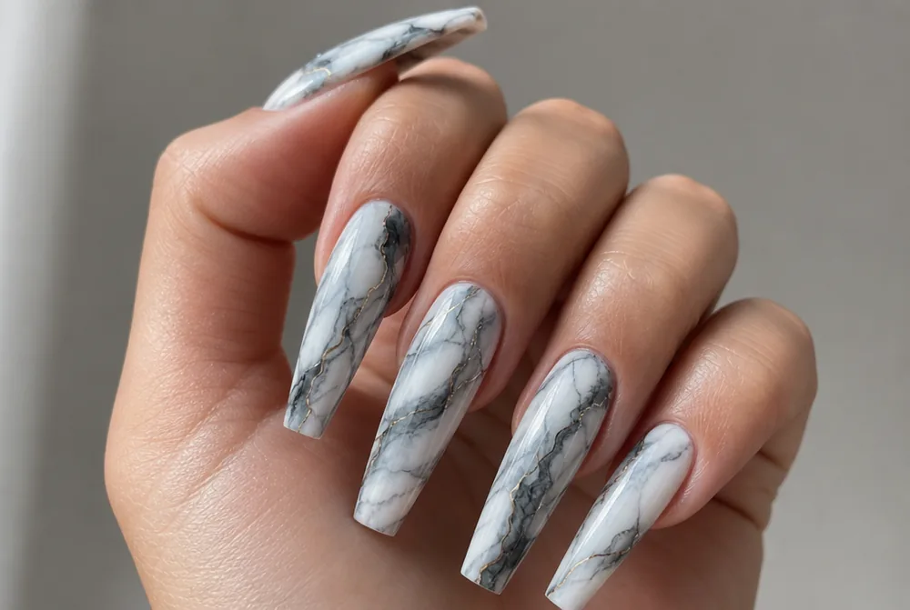 long coffin marble nails with full length veining