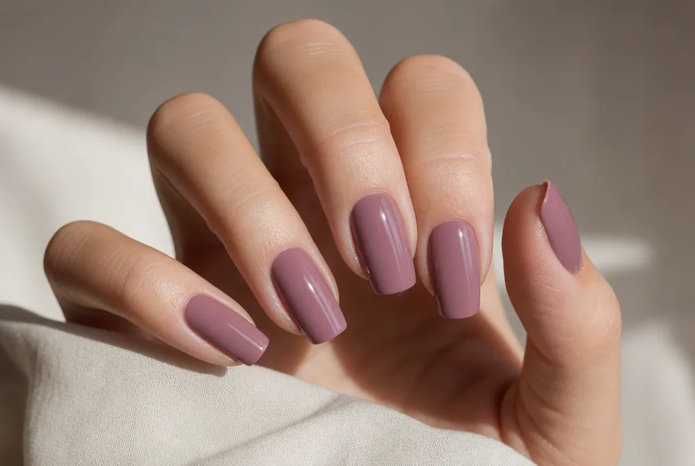 long squoval gel nails in mauve