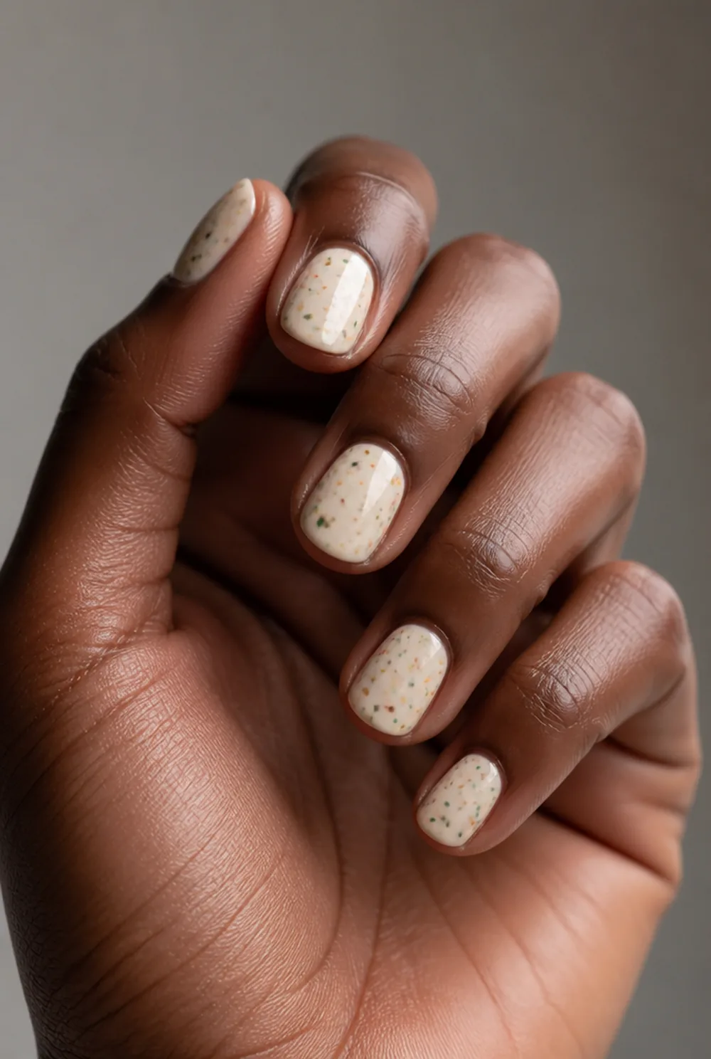 terrazzo nail art on deep brown skin