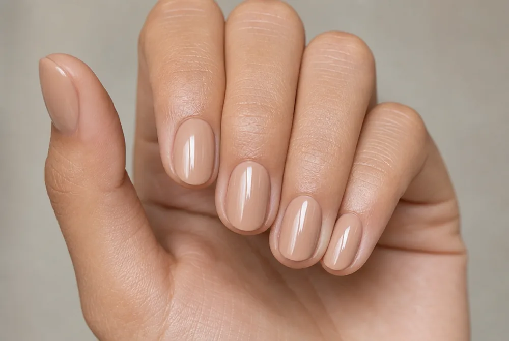 matched nude minimalist nails with high gloss