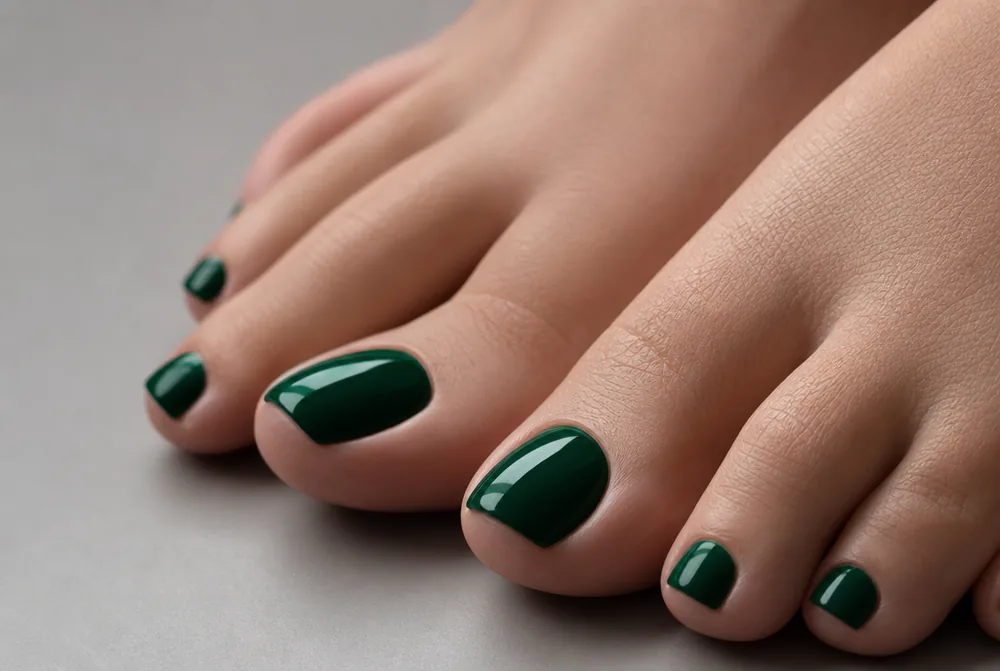 matching emerald green nails and pedicure