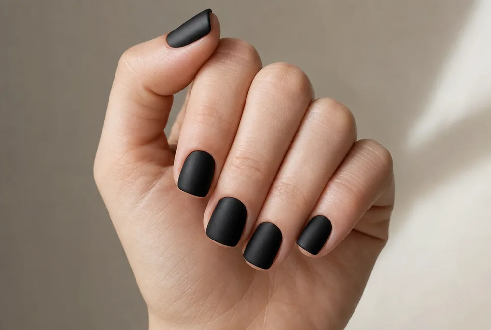 matte black nails on short square shape