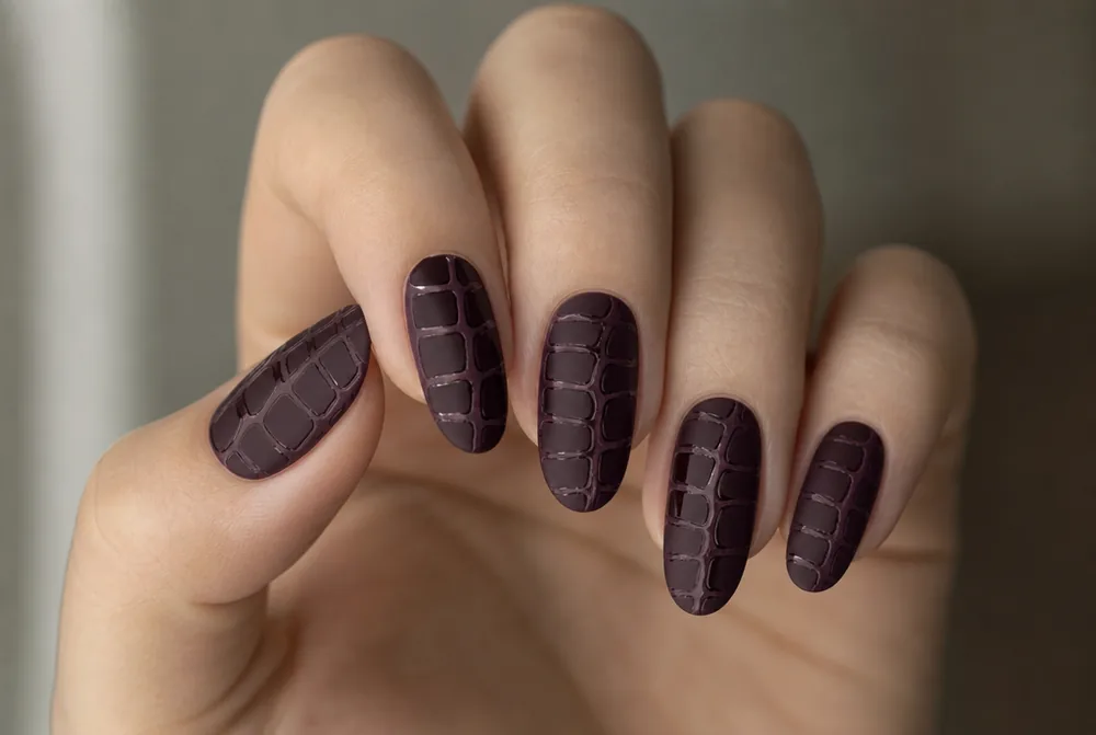 matte croc print textured nails