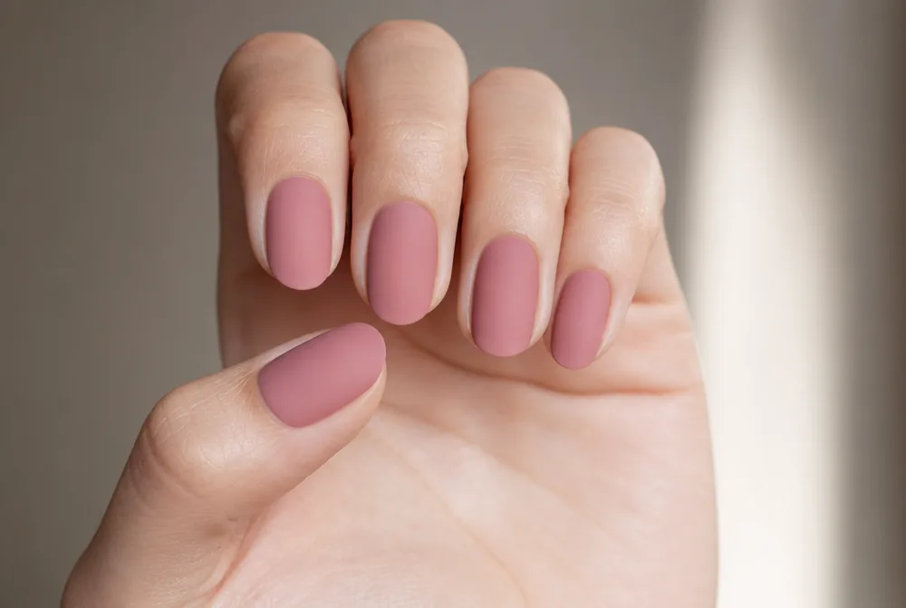 matte dusty pink nails on almond shape