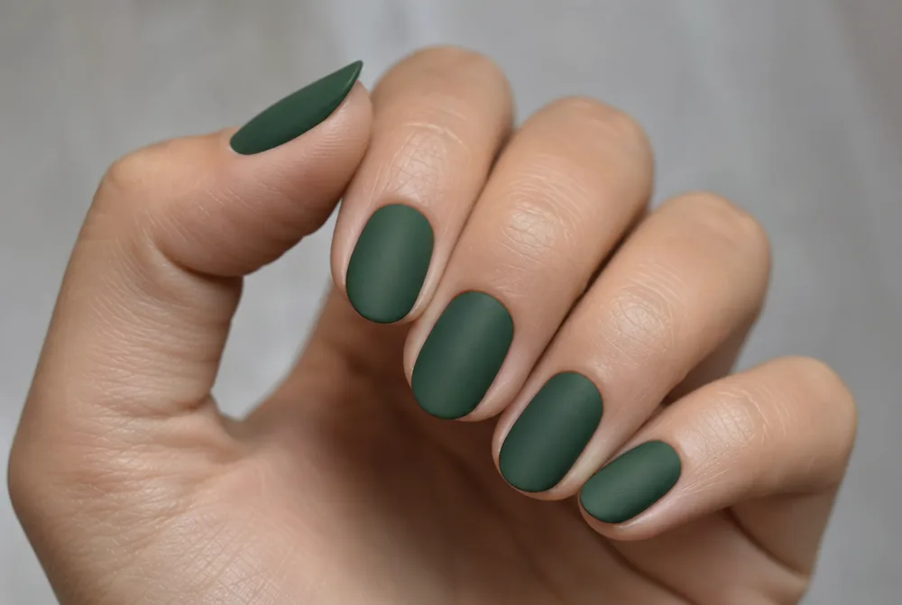 matte forest green nails on short shape
