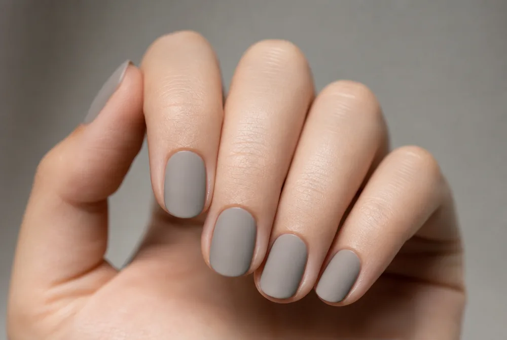 matte grey nails on medium square shape
