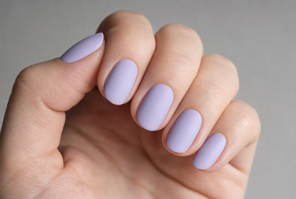 matte lavender nails with soft chalky finish