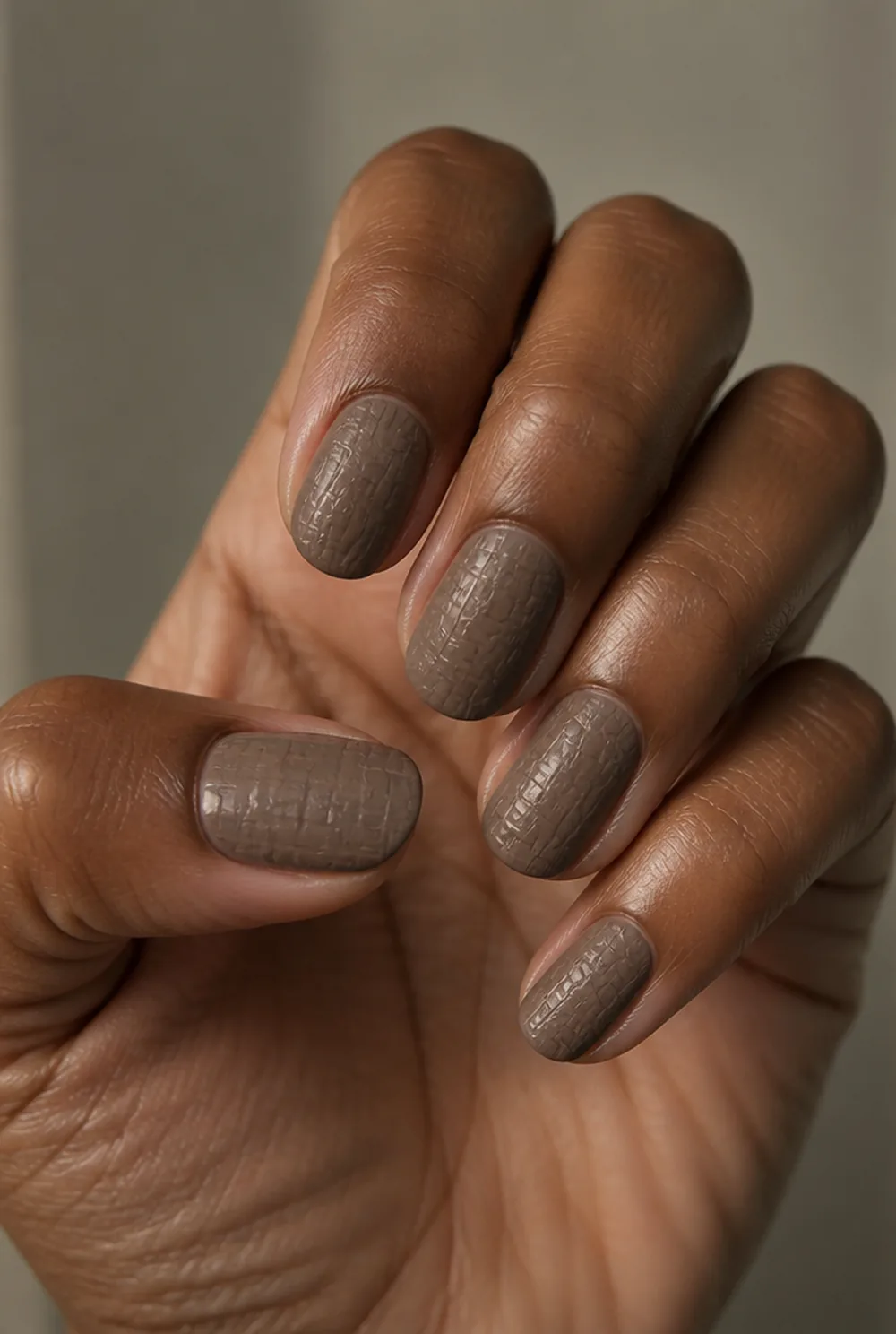 matte croc print nail art on deep brown skin