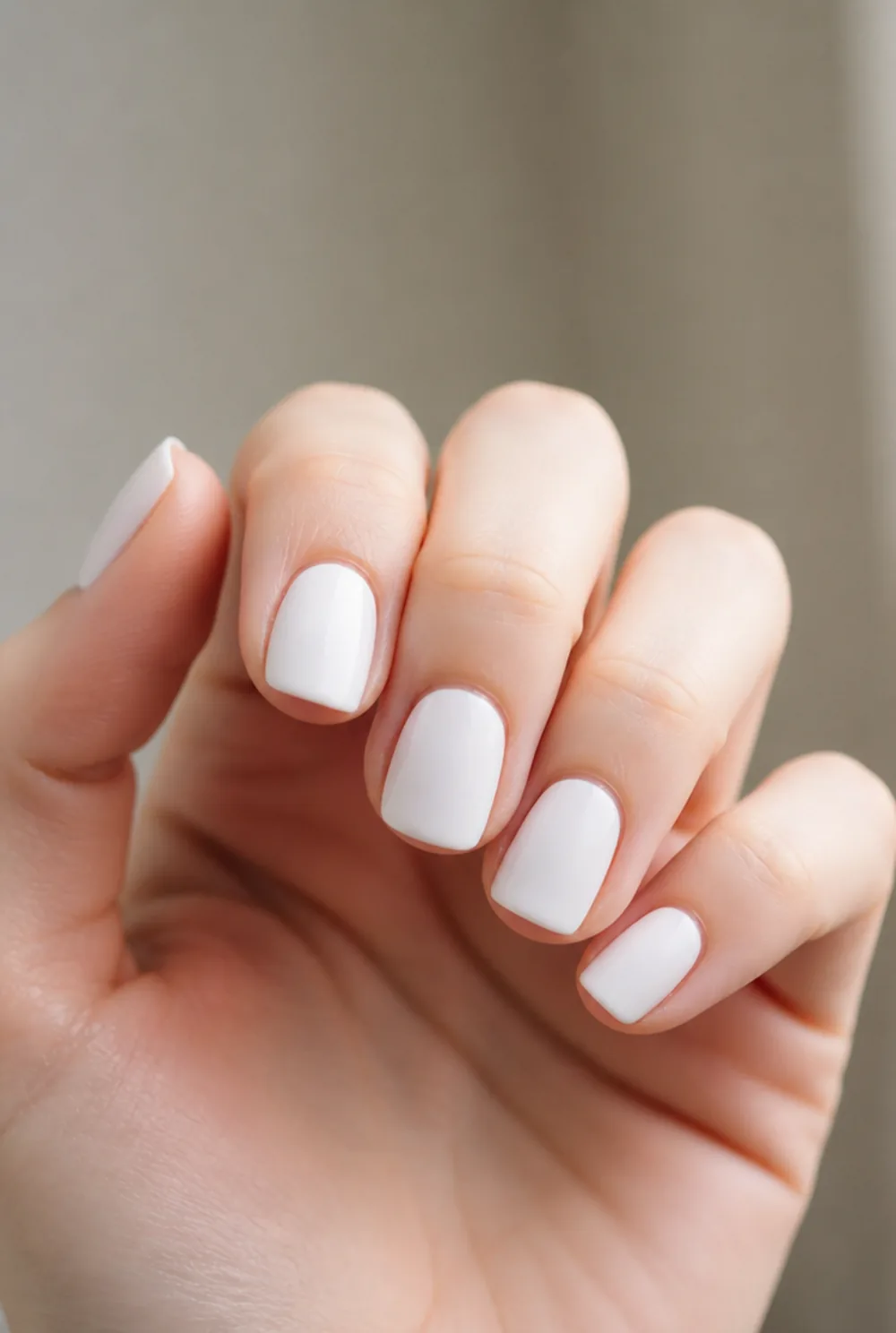 matte white nail art on fair skin, short length