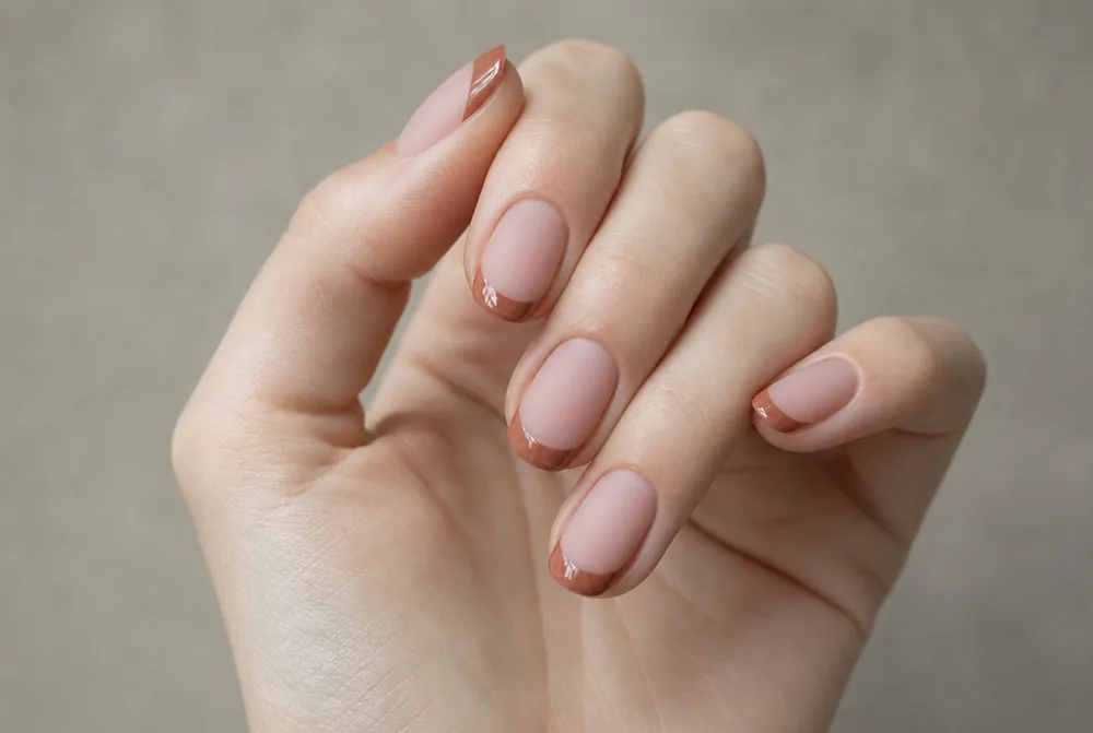matte nails with glossy tip contrast finish