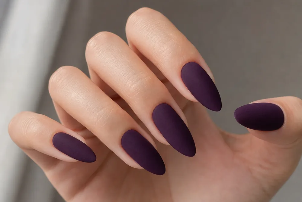 matte plum purple nails on long almond