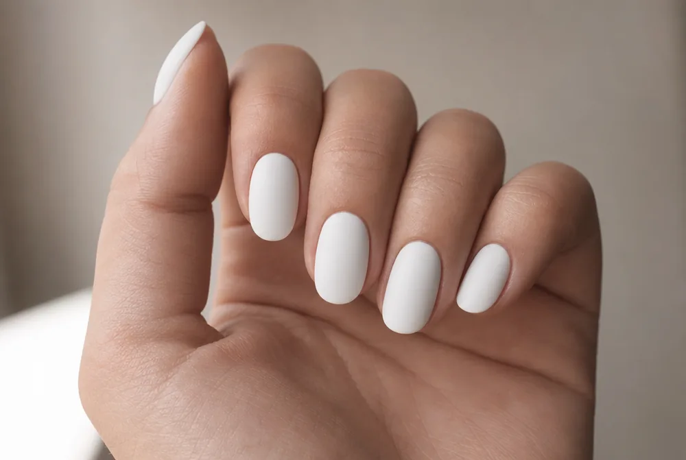matte white nails with porcelain finish