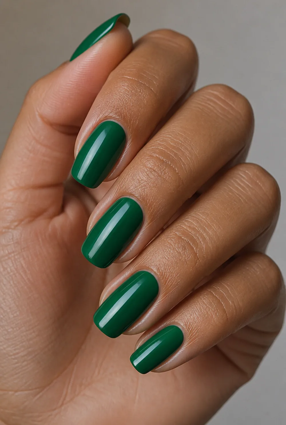 medium emerald nail art on olive skin, long length