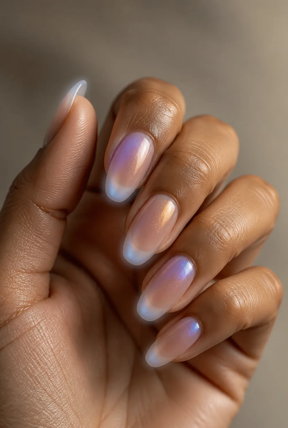 medium aura nail art on olive skin, long length