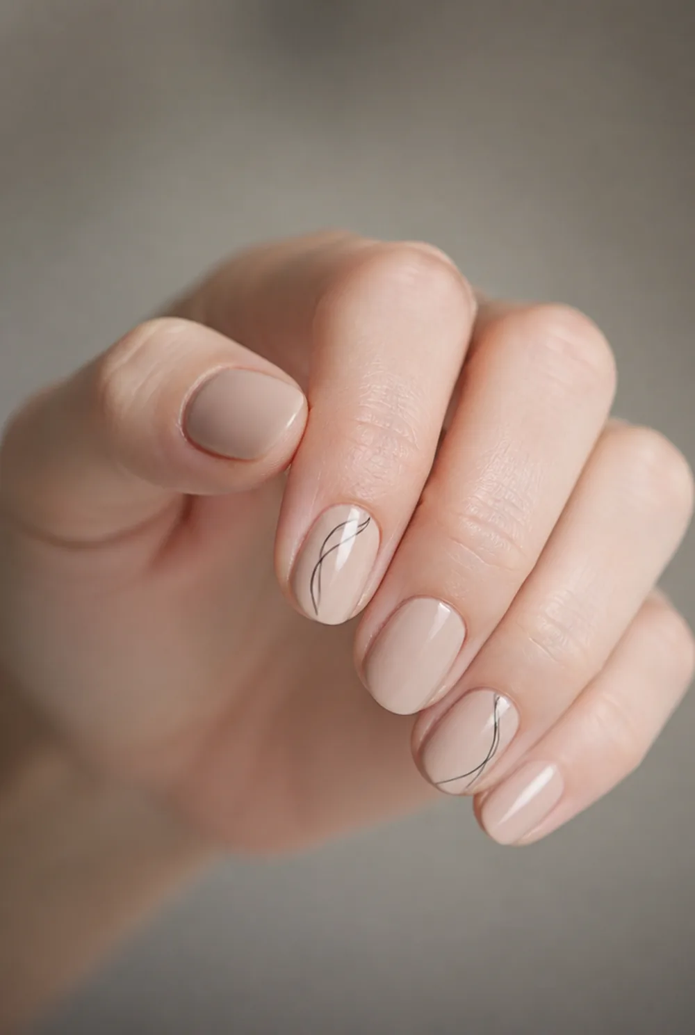 medium line art nail art on fair skin, short length