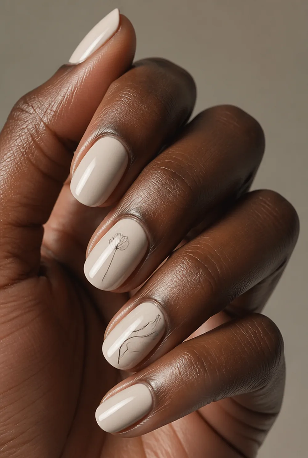 medium line art nail art on deep brown skin