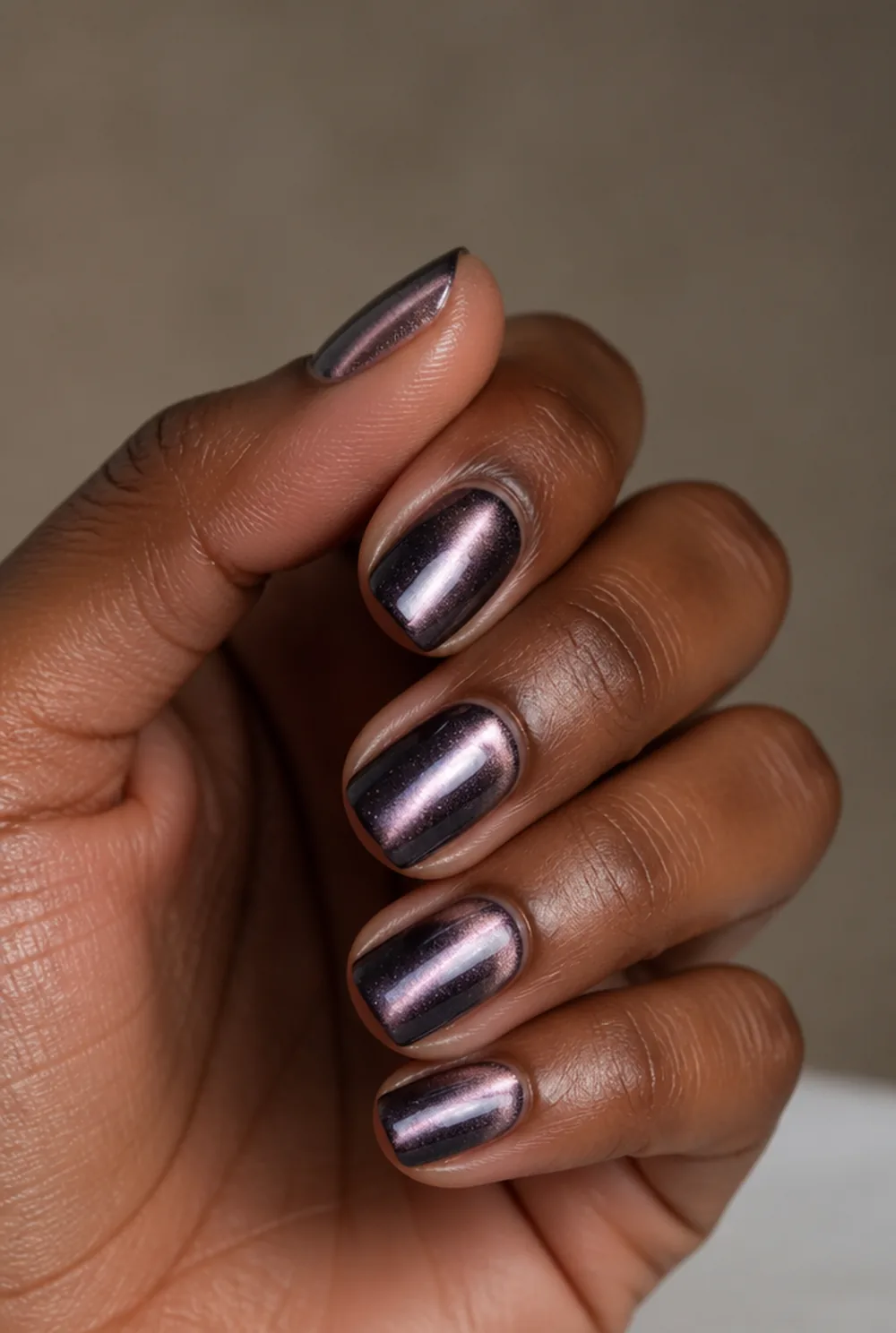 medium cat eye nail art on deep brown skin