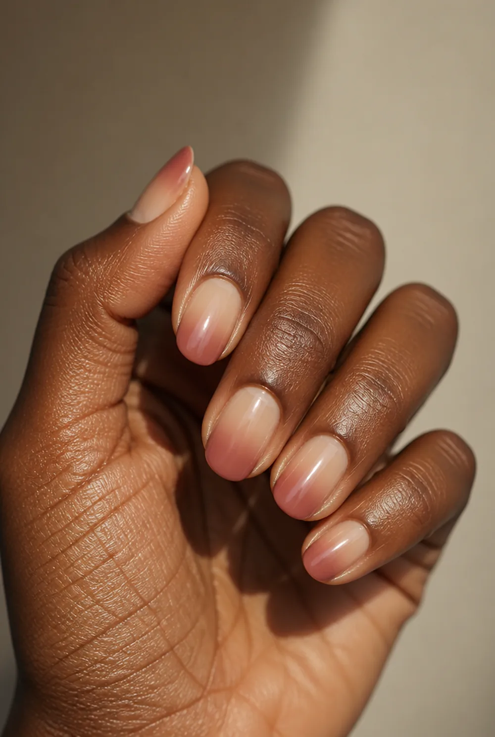 medium ombre fade nail art on deep brown skin
