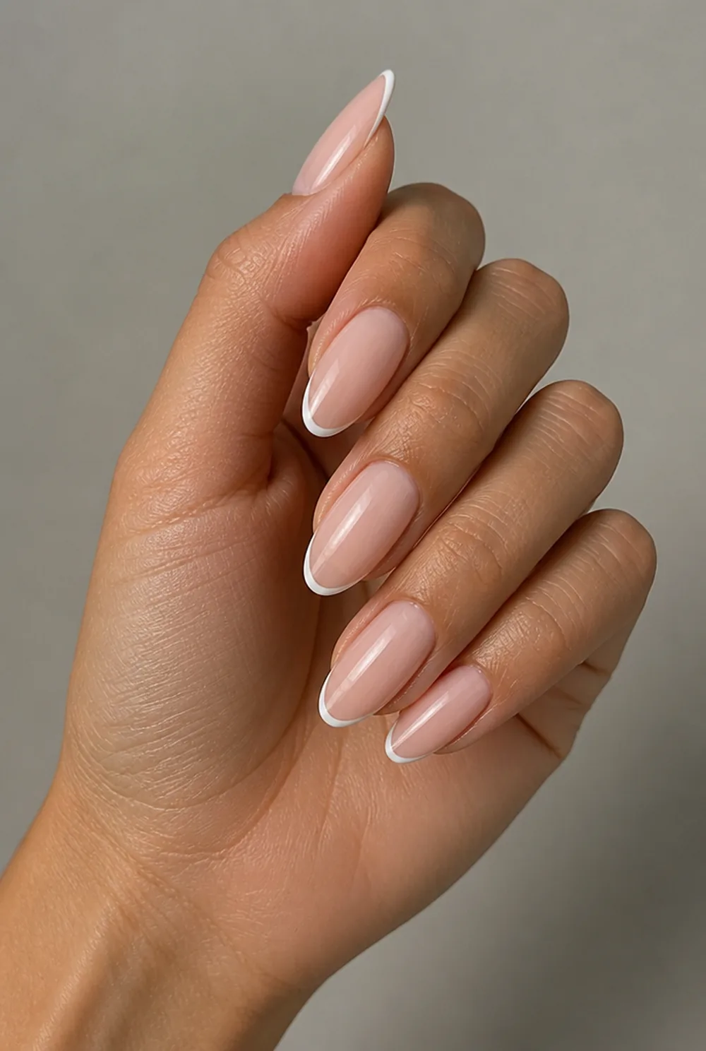 medium micro french nail art on olive skin, long length