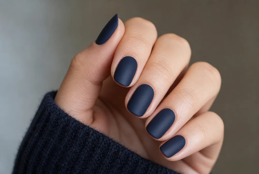 midnight navy blue nails on medium square shape