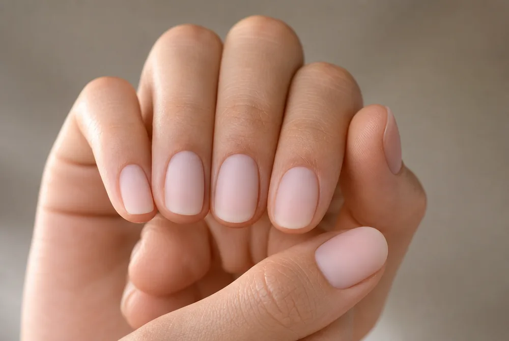 milky pink nails with soft diffused finish