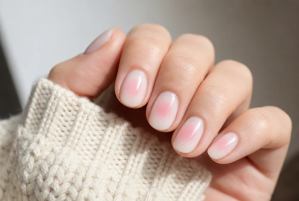 milky white aura nails with blurred center glow