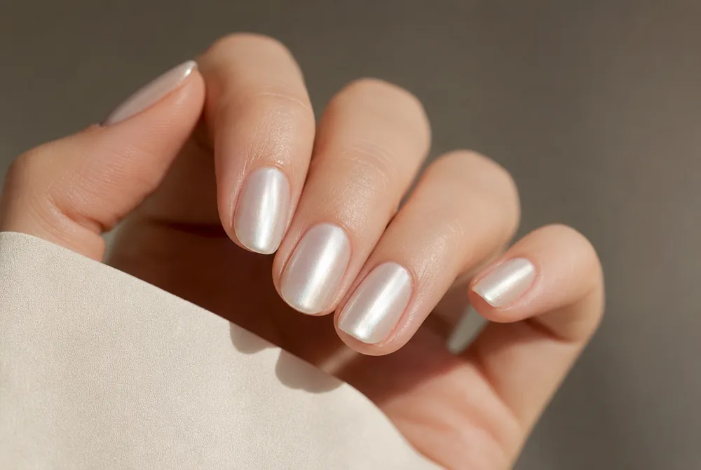 milky white cat eye magnetic nails