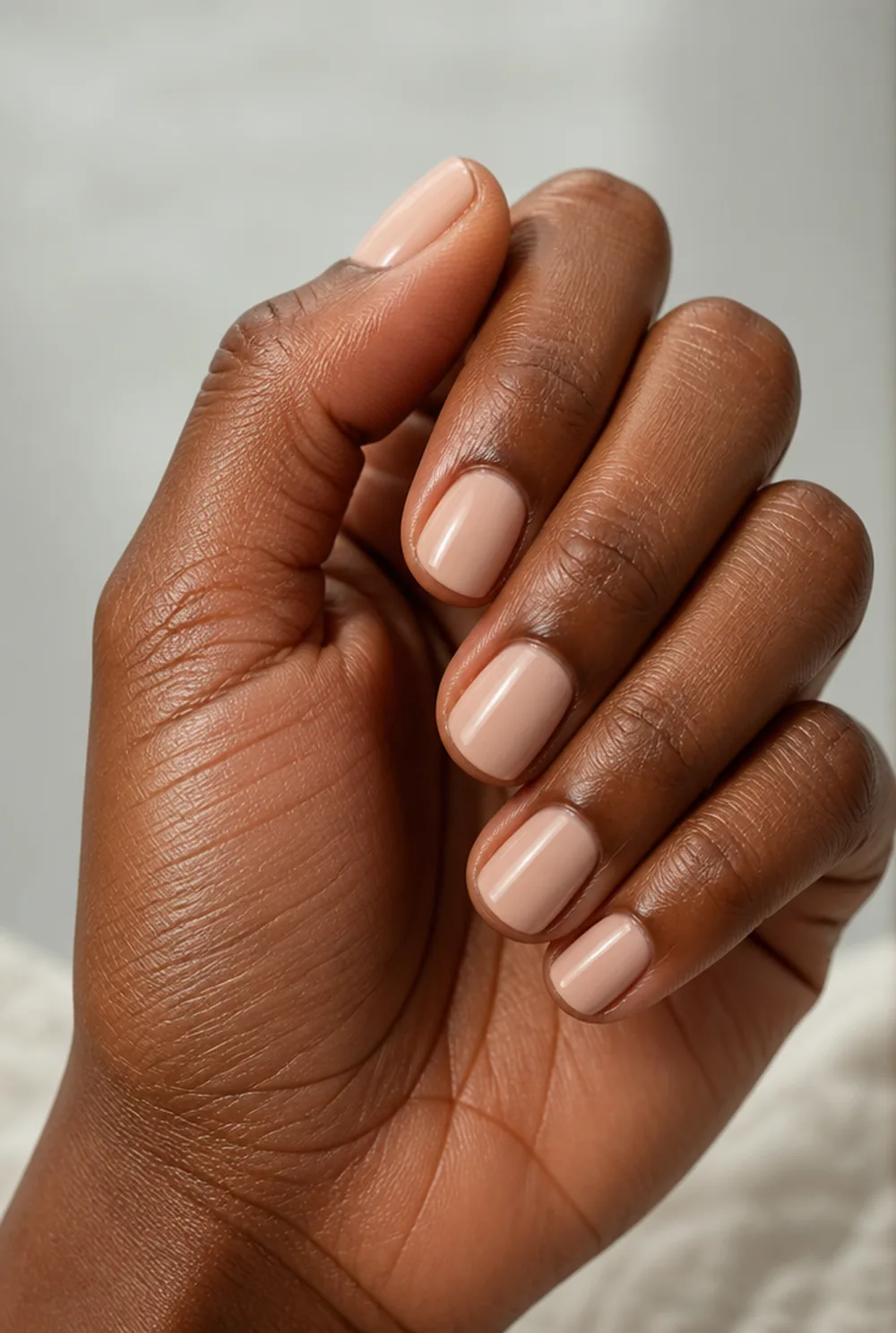 milky nude blend nail art on deep brown skin