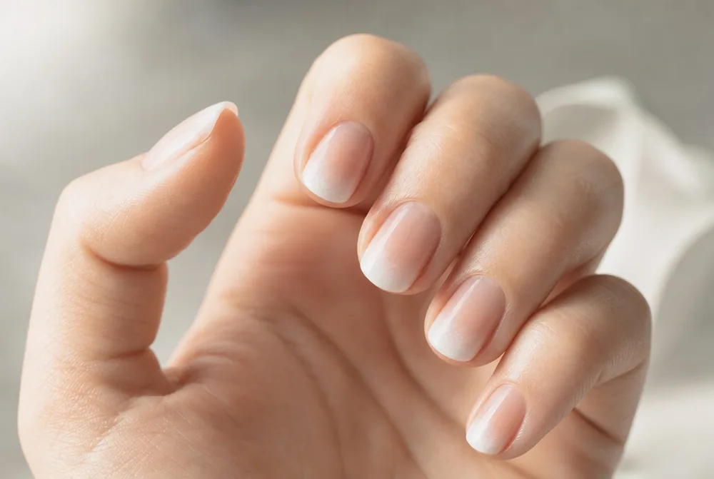 milky white ombre fade on bare nail base