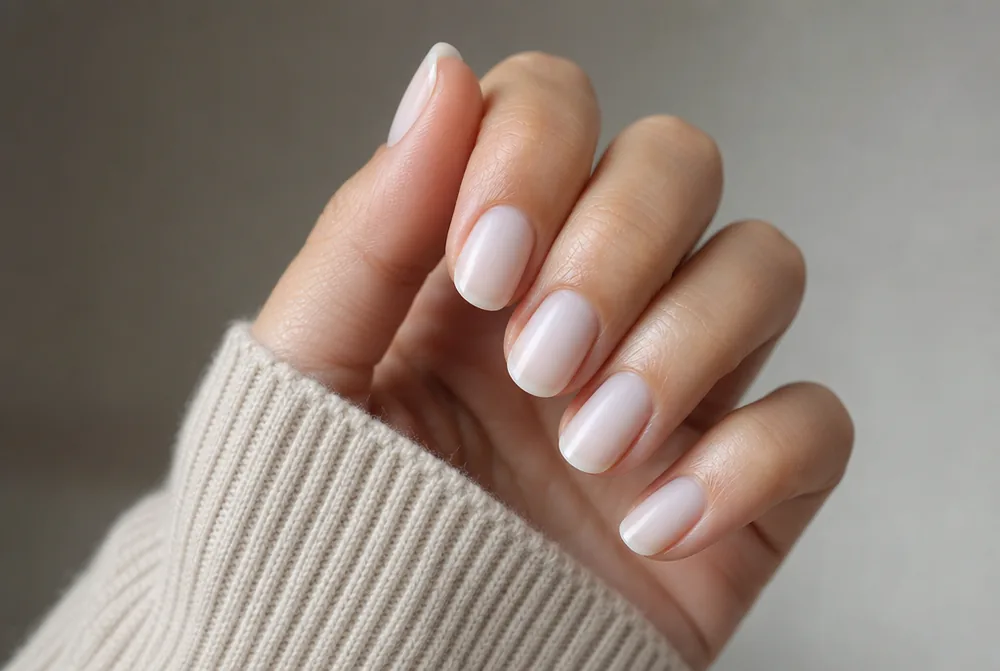 milky white wash minimalist nails