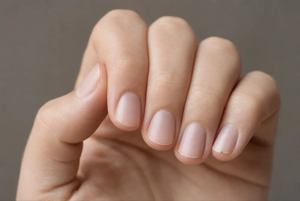 minimal abstract nails with single mark on bare nail