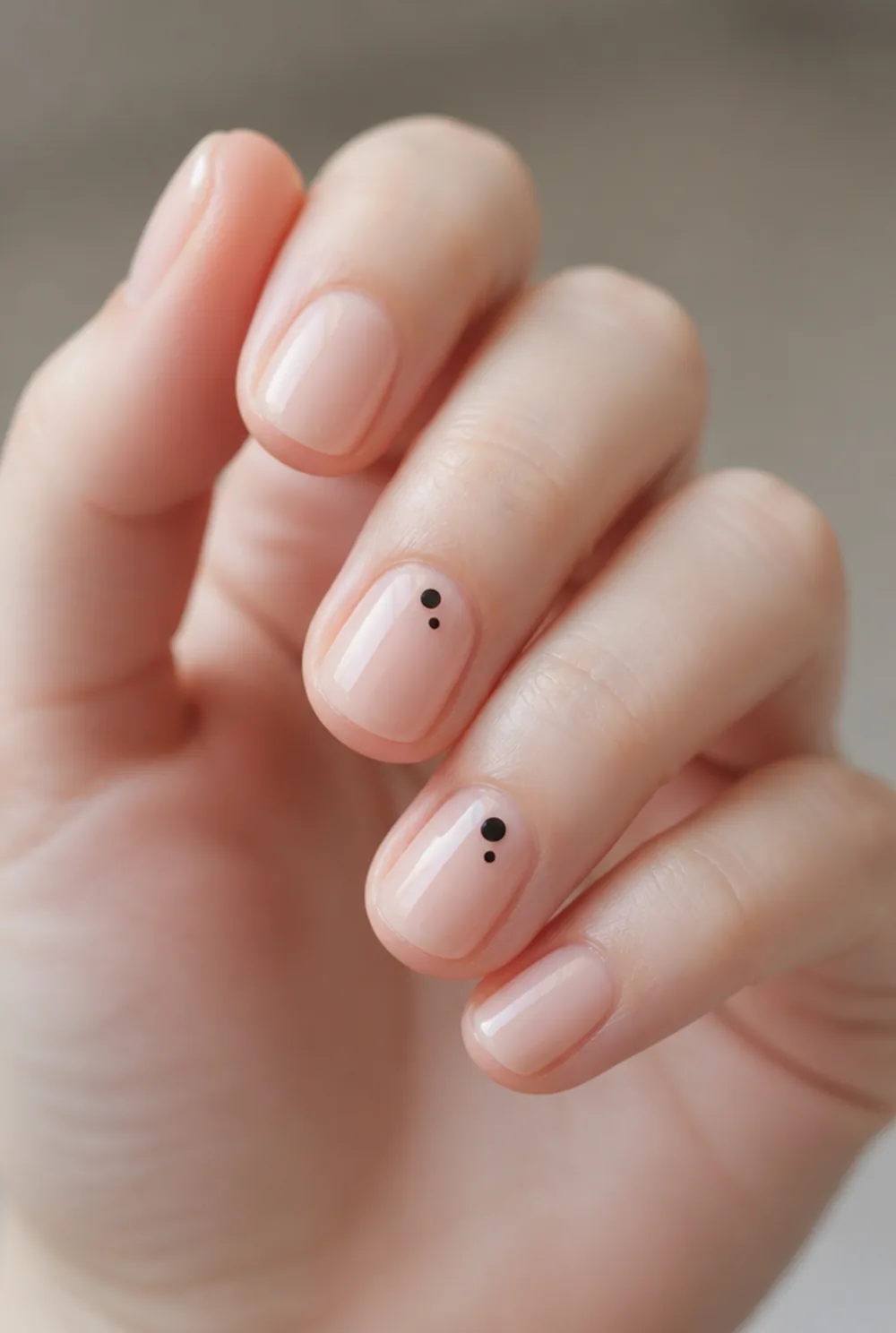 two-dot cluster nail art on fair skin, short length