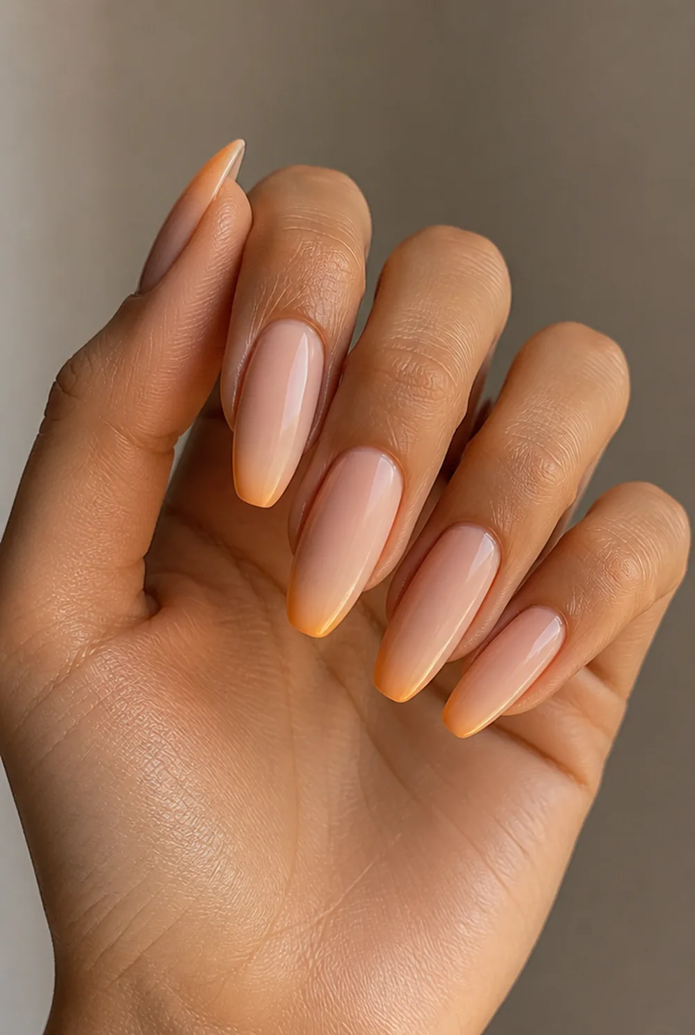 soft aura nail art on olive skin, long length