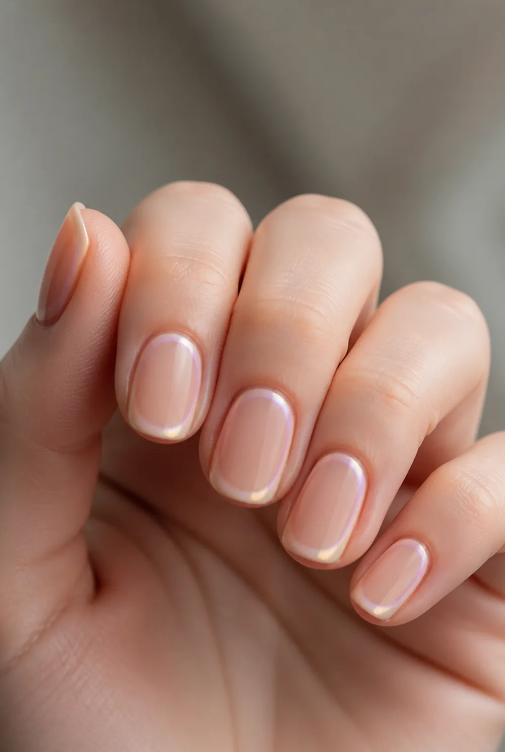 soft aura nail art on fair skin, short length