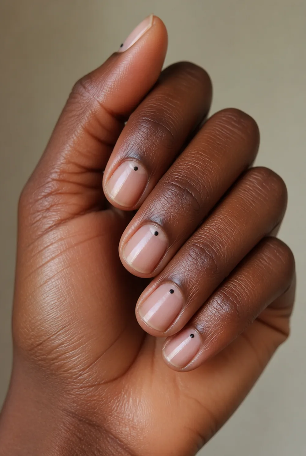 single dot nail art on deep brown skin