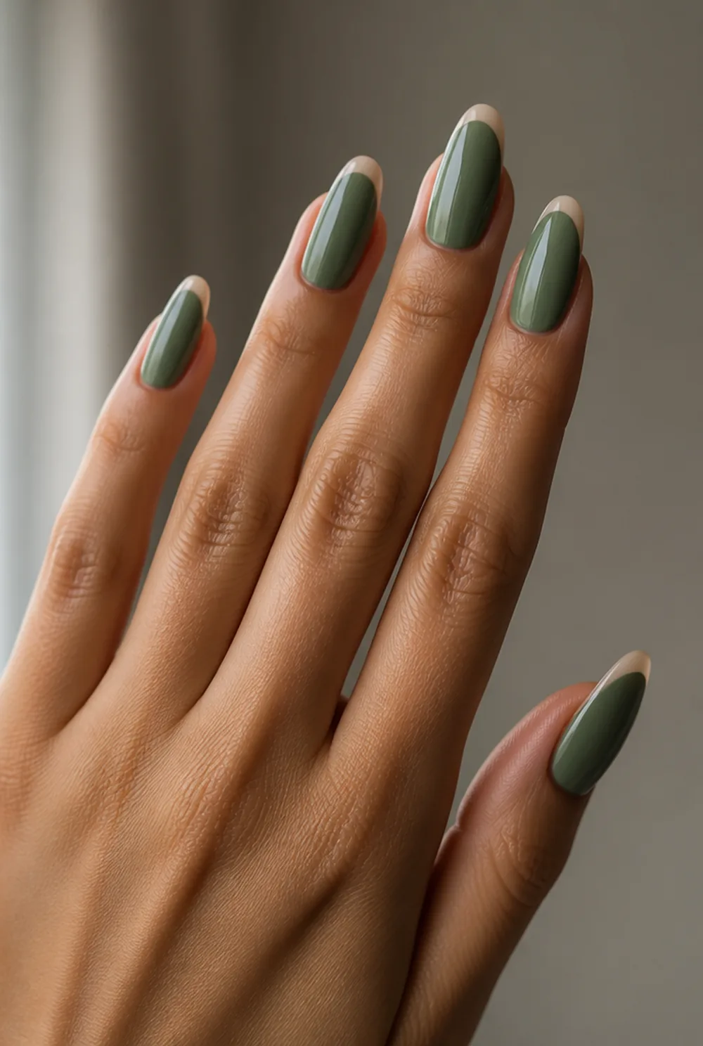 negative space tip nail art on olive skin, long length