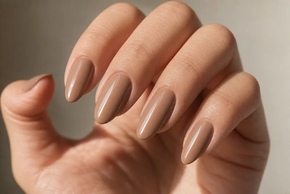 mocha nude brown nails on almond shape