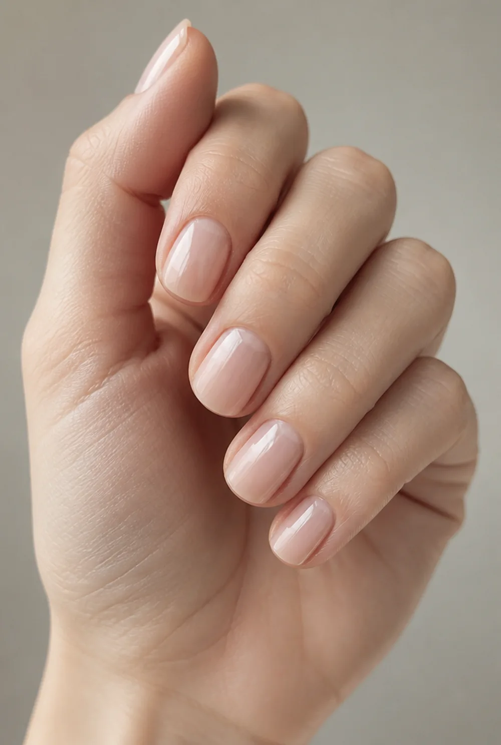 squoval nail art on fair skin, short length